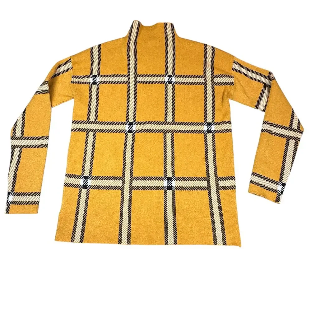 Tahari Sweater Womens Medium Gold White Black Plaid Mock Turtleneck Pullover - Picture 2 of 11